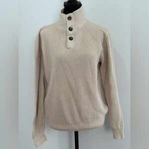 Elegant Beige Turtleneck Sweater with Button Accents 424